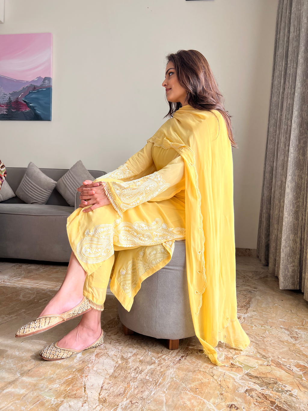 Sunshine yellow suit with Aari work