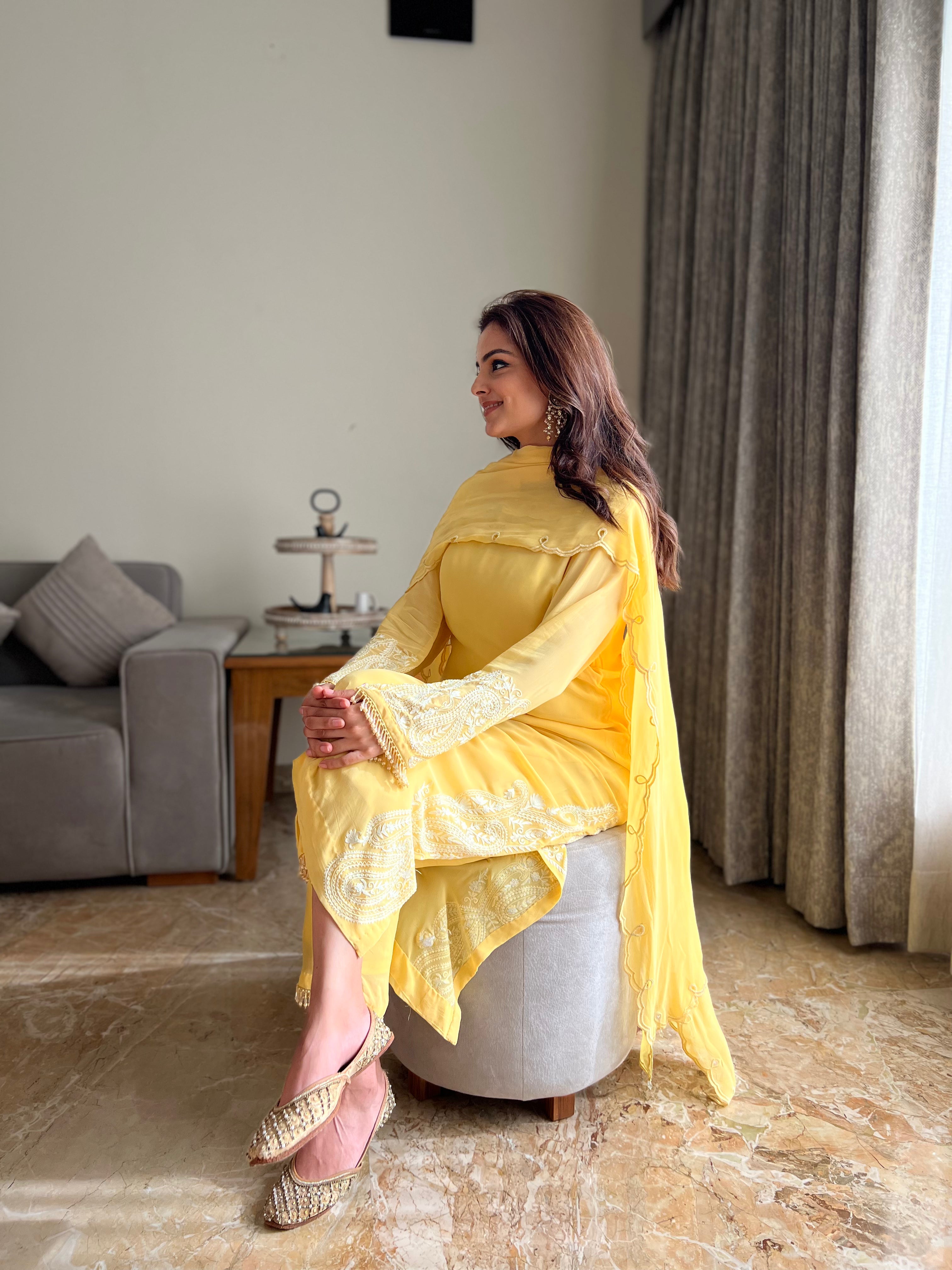 Sunshine yellow suit with Aari work