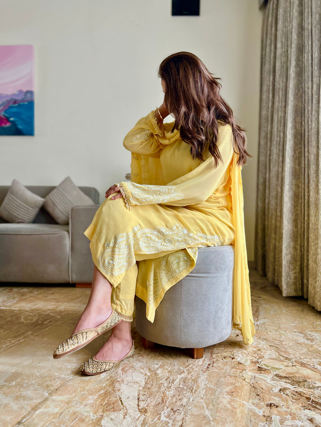 Sunshine yellow suit with Aari work